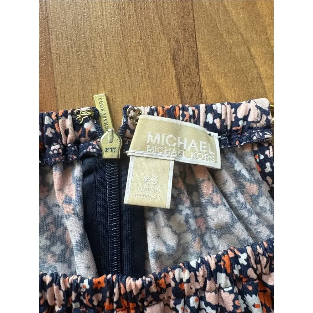 Michael Kors Woman’s XS Navy, Peach & Orange Floral Skirted Dress